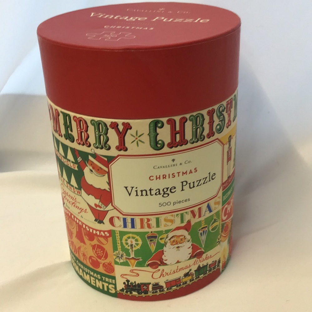 Christmas Vintage Puzzle Cylinder - Red, Green, Cream